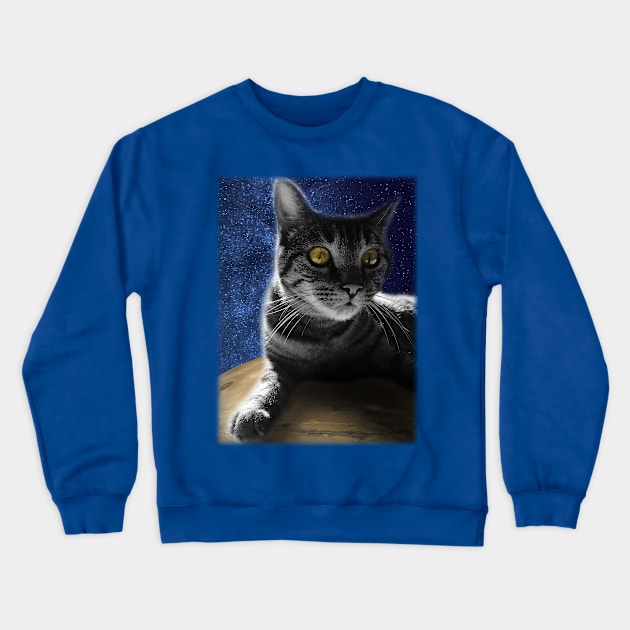 Cat in Starry Space Crewneck Sweatshirt by TheMojoPyro